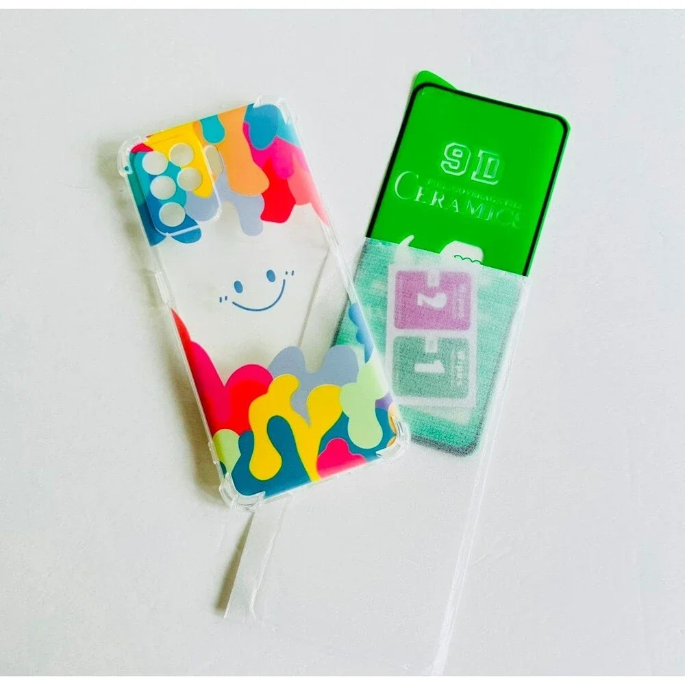 NEW Cell Phone Cover + Screen Protector for Oppo A94 4G Rainbow Doodle Smilee